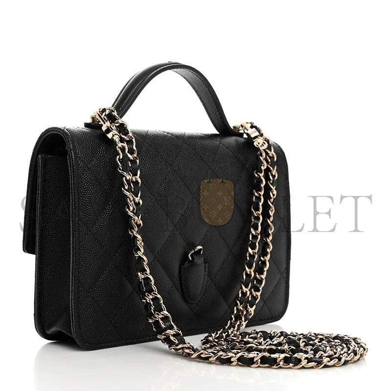 CHANEL CAVIAR QUILTED TRENDY HANDLE CLUTCH WITH CHAIN BLACK (18*14*4cm)